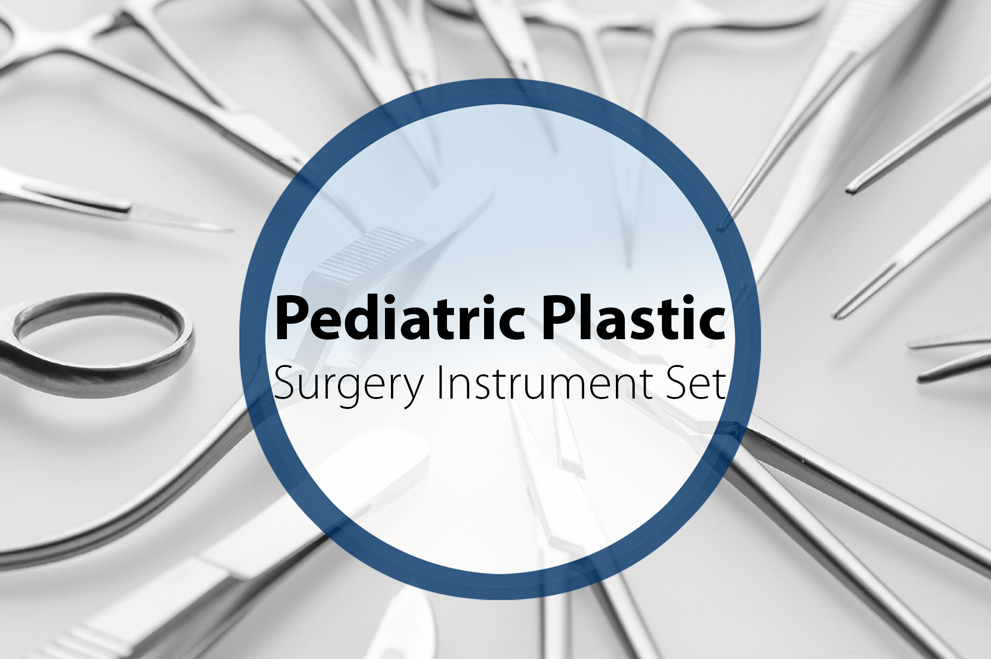 Pediatric plastic surgery instrument set including stainless steel scissors, forceps, retractors, and fine instruments for reconstructive and cosmetic procedures in children.