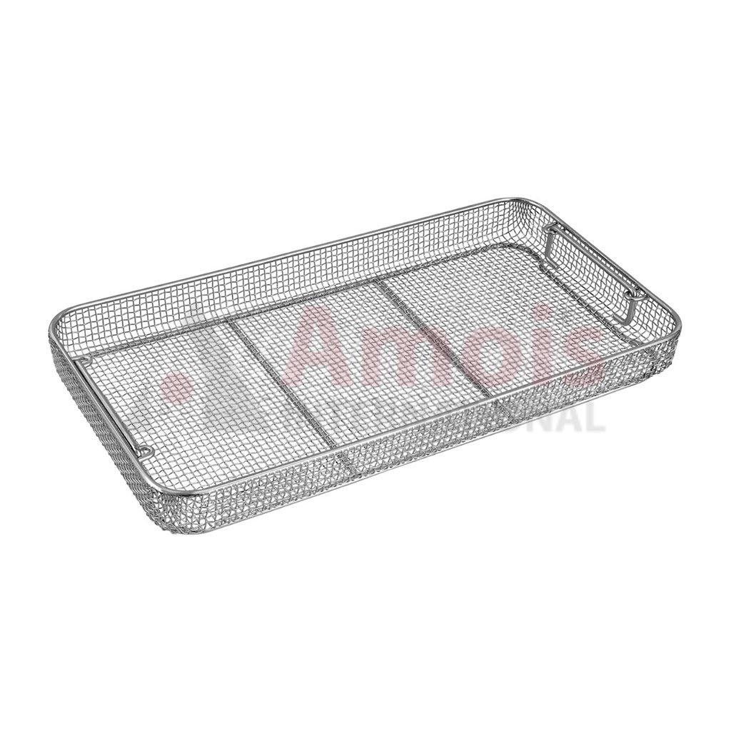Wire Basket 405x255x100mm, with Drop Handle, Crimp Wire Mesh, Stackable Stainless Steel