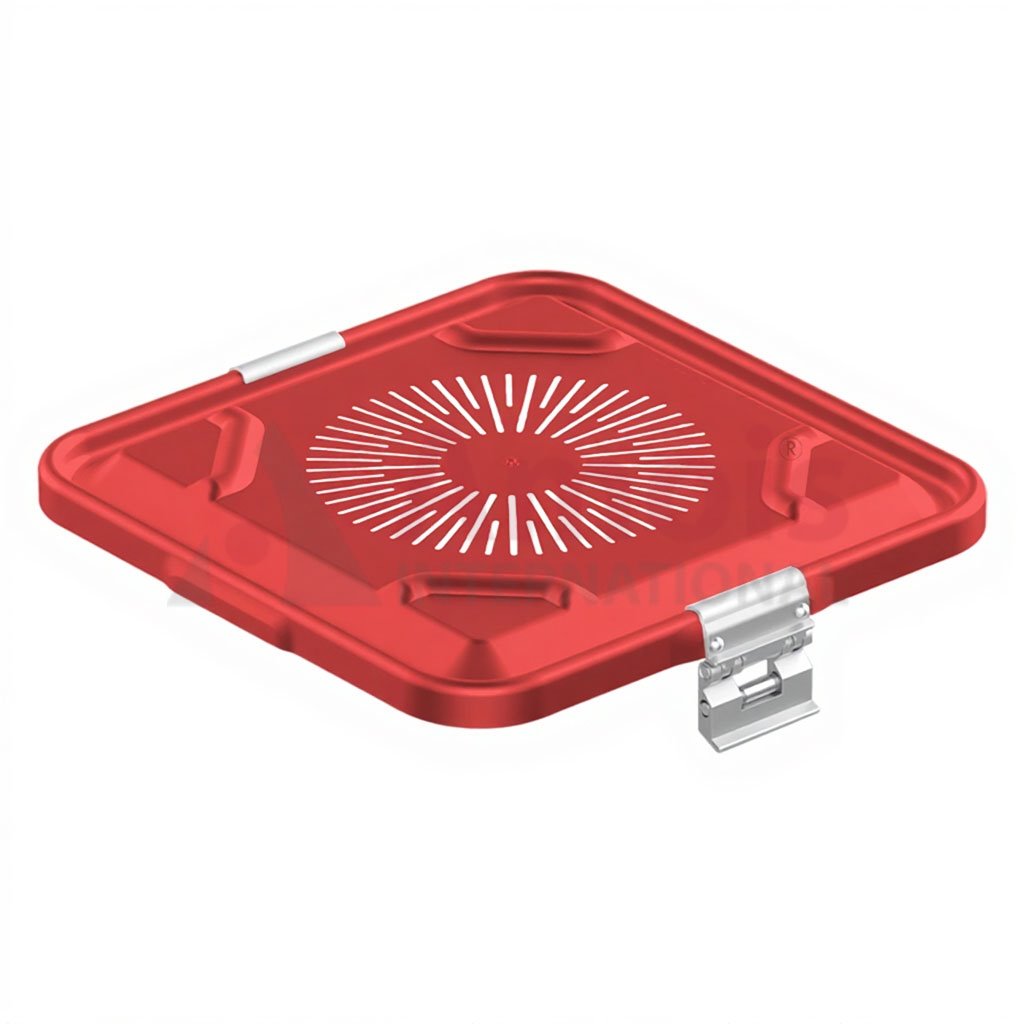 Lid for Sterilization Container, red Lid perforated, 295x280 mm