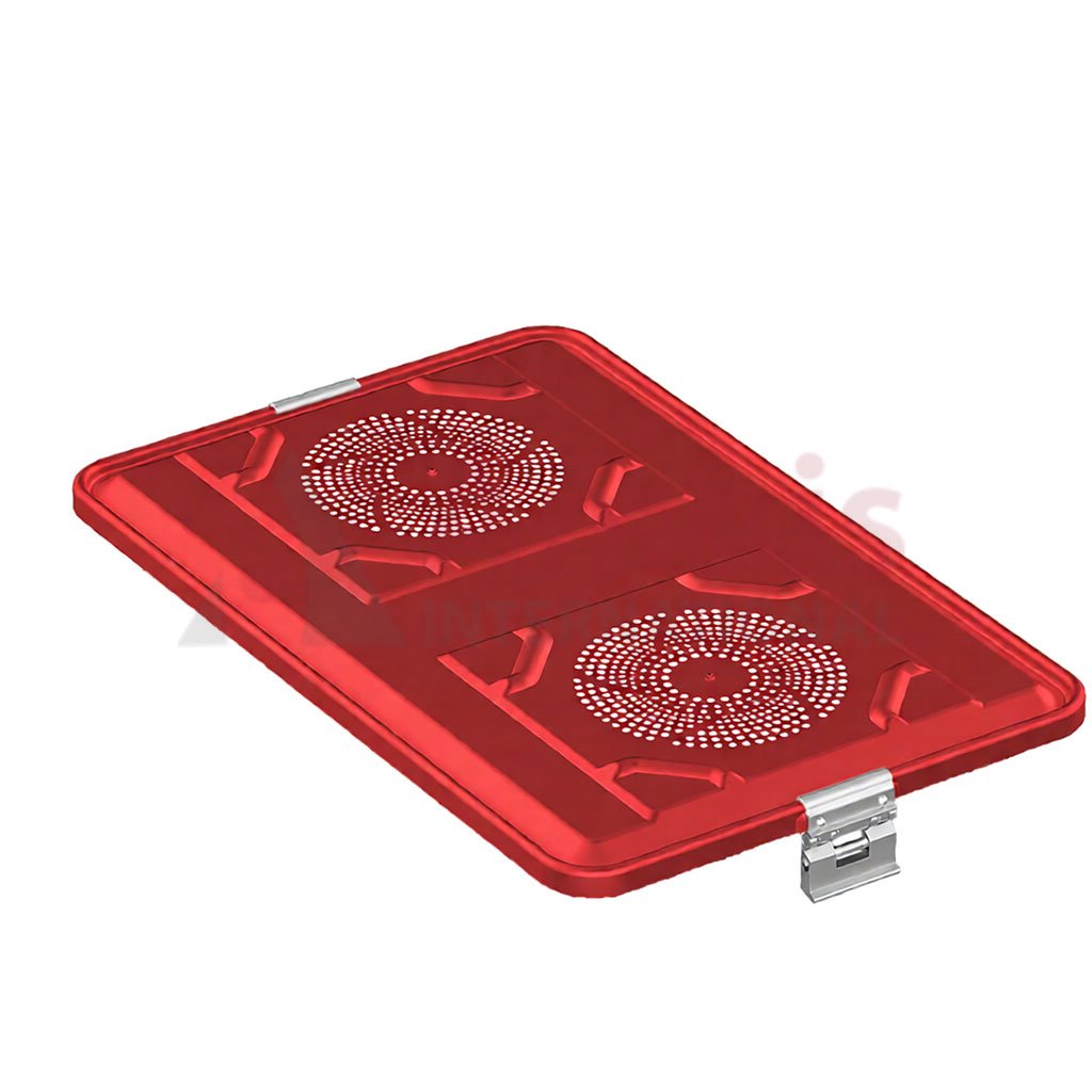 Lid for Sterilization Container, red perforated, 583x370 mm