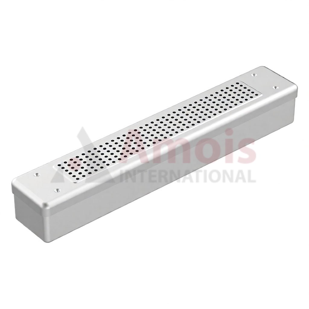 Scope-Sterilisationscontainer outside 455x80x70mm, silver Lid perforated - Bottom perforated