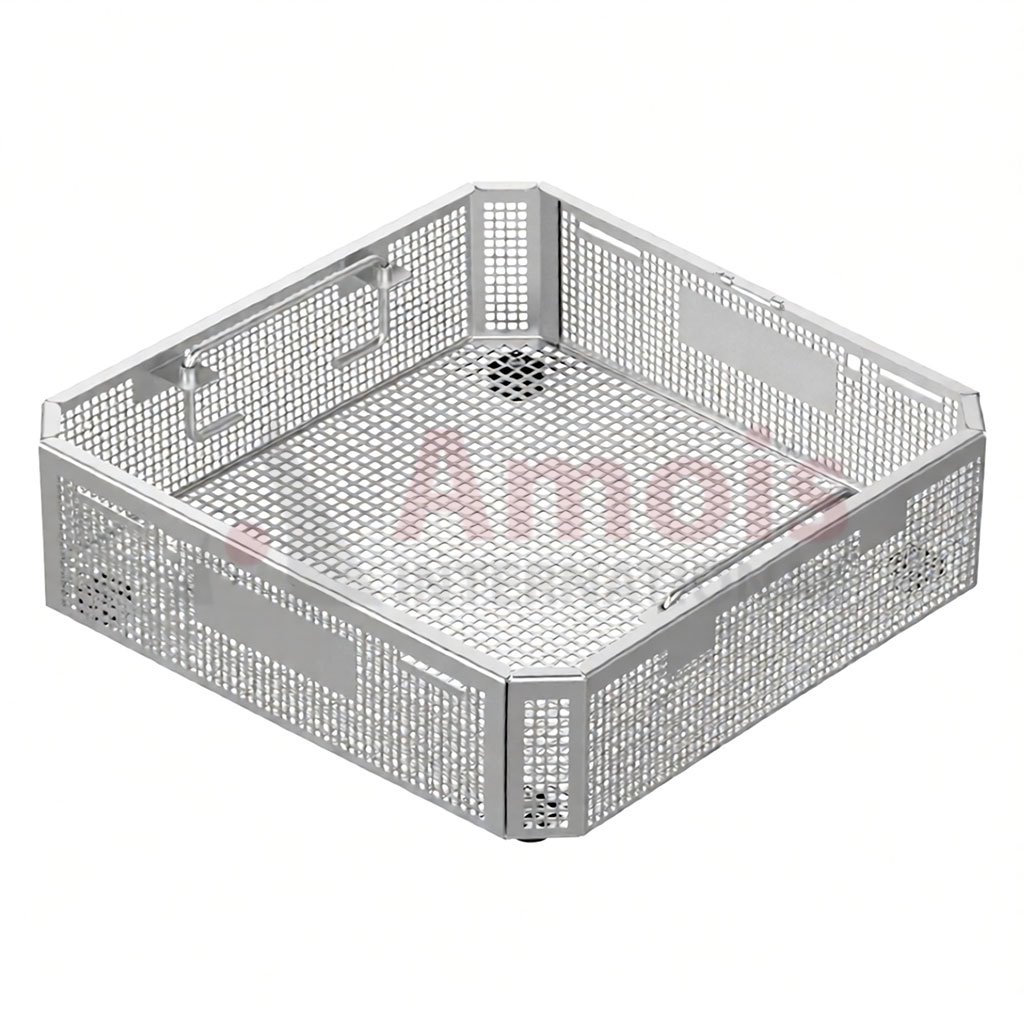 Wire Basket, with Drop Handle, Perforated Sheet Stackable
