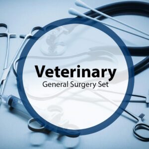 Veterinary general surgery instrument set including stainless steel forceps, scissors, clamps, retractors, and essential tools for animal surgical procedures.