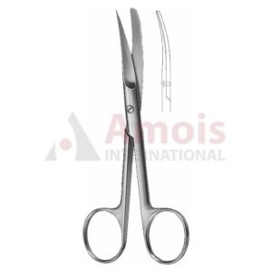 Surgical Scissors (Scissors For Wound Edges), Curved, Serrated (One Blade), Sharp/Blunt, 130 Mm