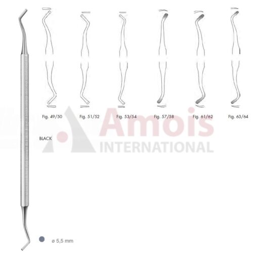 Black Cutting Instrument Double End With Octagonal Handle Fig.49/50-Fig.63/64