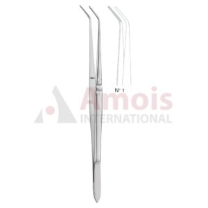 Flagg Dental Tweezer No. 1, 16cm (6 1/4"), Angled, Narrow, Smooth Handle With Recess