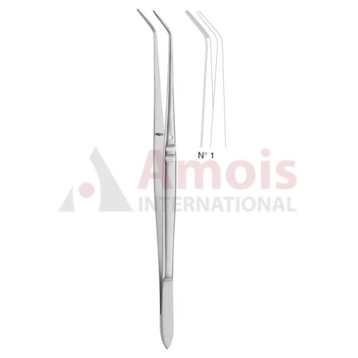 Flagg Dental Tweezer No. 1, 16cm (6 1/4"), Angled, Narrow, Smooth Handle With Recess