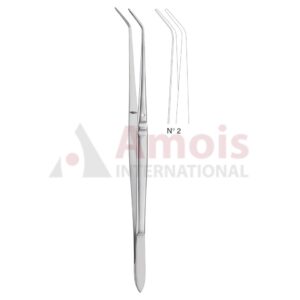 Flagg Dental Tweezer No. 2, 16cm (6 1/4"), Angled, Narrow, Smooth Handle With Recess