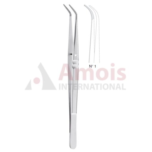 London-College Dental Tweezer No. 1, 15cm (6"), Curved, Smooth Handle With Recess