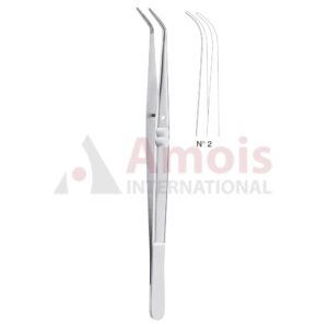 London-College Dental Tweezer No. 2, 15cm (6"), Curved, Smooth Handle With Recess