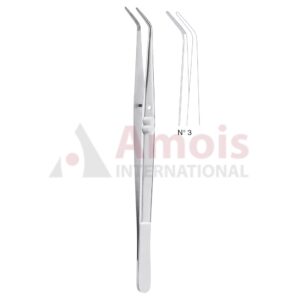 London-College Dental Tweezer No. 3, 15cm (6"), Angled, Smooth Handle With Recess