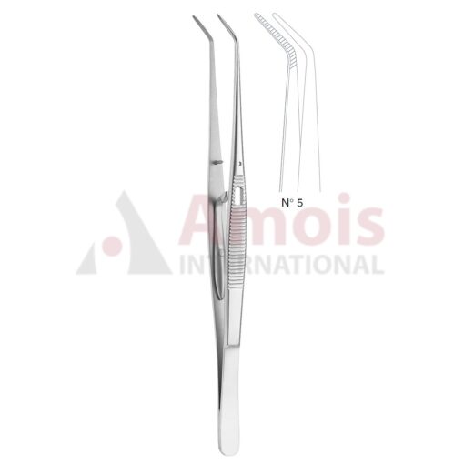 London-College Dental Tweezer No. 5, 15cm (6"), Angled, With Lock