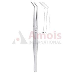 London-College Dental Tweezer No. 6, 15cm (6"), Angled, Smooth Handle With Recess