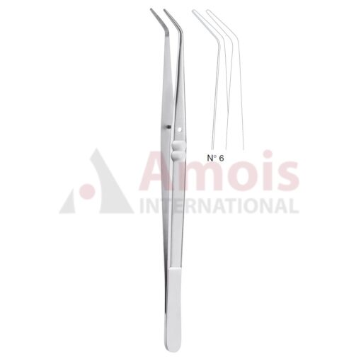London-College Dental Tweezer No. 6, 15cm (6"), Angled, Smooth Handle With Recess