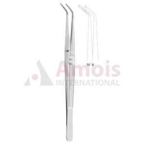 London-College Dental Tweezer No. 8, 15cm (6"), Angled, Smooth Handle With Recess