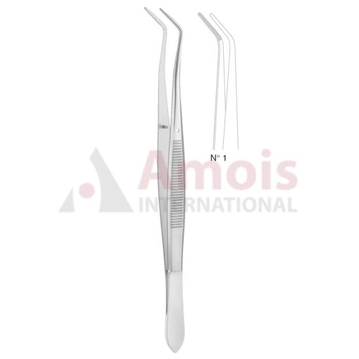 Meriam Dental Tweezer No. 1, 16cm (6 1/4"), Angled, Diamond Coated Jaws