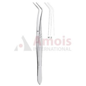 Meriam Dental Tweezer Fig.2, 16cm (6 1/4"), Angled, Smooth Handle With Recess