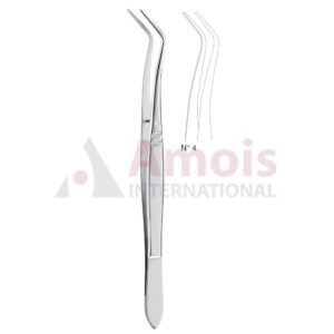 Meriam Dental Tweezer Fig.4, 16cm (6 1/4"), Angled, Smooth Handle With Recess