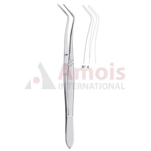 Meriam Dental Tweezer Fig.4, 16cm (6 1/4"), Angled, Smooth Handle With Recess