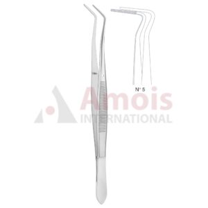Meriam Dental Tweezer No. 5, 16cm (6 1/4"), Angled, Diamond Coated Jaws
