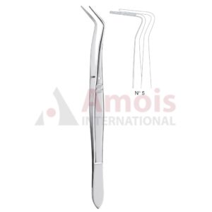 Meriam Dental Tweezer Fig.5, 16cm (6 1/4"), Angled, Smooth Handle With Recess