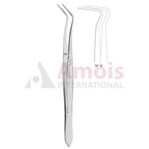 Meriam Dental Tweezer Fig.6, 16cm (6 1/4"), Angled, Smooth Handle With Recess