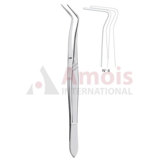 Meriam Dental Tweezer Fig.6, 16cm (6 1/4"), Angled, Smooth Handle With Recess