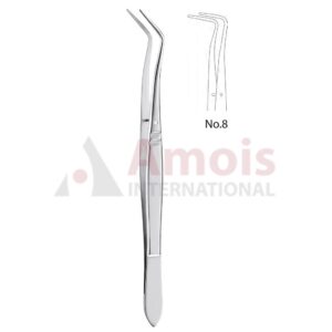Meriam Dental Tweezer Fig.8, 16cm (6 1/4"), Angled, Smooth Handle With Recess