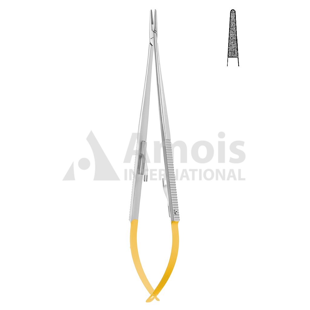 Castroviejo Jacobson Micro Needle Holder Tc With Catch Straight Diamond Coated Jaw