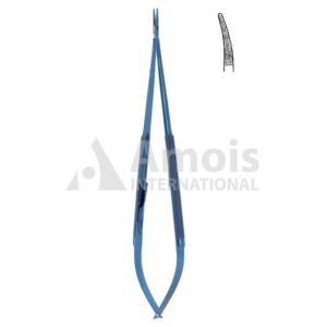 Titanium Micro Needle Holder With Catch Curved Diamond Coated Jaw