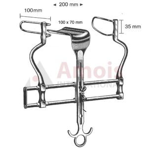 BALFOUR Abdominal Retractor 20cm/8" Lateral Blades 100x35mm, Center Blade 100x70mm, Spreading 200mm