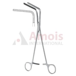 Bronchus Clamp, Angled, 90 Degree, 230mm (9"), Serrated (Longitudinal)