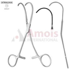 COOLEY ATRAUMATIC Vascular Clamp, Strongly Curved, 170 mm (6 3/4"), COOLEY Serration, Jaw Length: 82 mm, Width: 36 mm, For Pediatrics