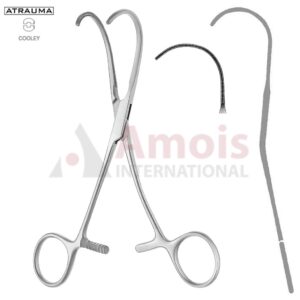COOLEY ATRAUMATIC Vascular Clamp, Strongly Curved, 170 mm (6 3/4"), Toothing COOLEY, Jaw Length: 82 mm, Width: 44 mm, For Pediatrics