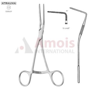 COOLEY ATRAUMATIC Vascular Clamp, Angled, 90 Degree, 150 mm (6"), Toothing COOLEY, Jaw Length: 37 mm, For Pediatrics