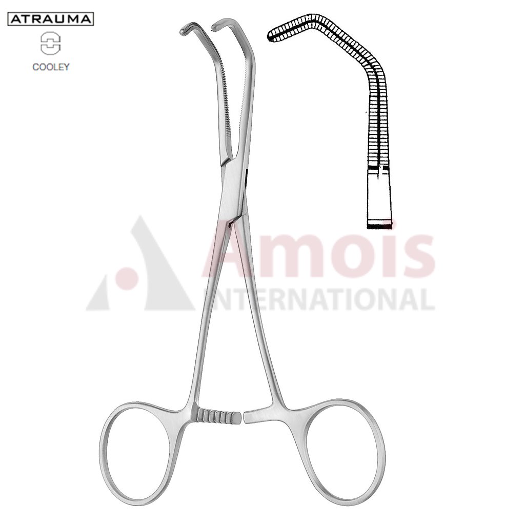 SATINSKY ATRAUMATIC Vascular Clamp, Angled, 60 Degree, 140 mm (5 1/2"), Toothing COOLEY, Jaw Length: 21 mm