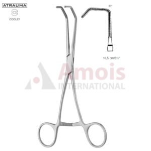 COOLEY ATRAUMATIC Vascular Clamp, Angled, 90 Degree, 160 mm (6 1/4"), Toothing COOLEY, Jaw Length: 46 mm, Width: 25 mm, For Pediatrics