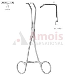 COOLEY ATRAUMATIC Vascular Clamp, Angled, 90 Degree, 160 mm (6 1/4"), Toothing COOLEY, Jaw Length: 46 mm, Width: 28 mm, For Pediatrics