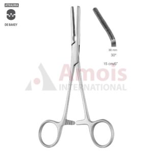 DARDIK Atraumatic Multi-Purpose Vascular Clamp 15cm (6"), 30 Degree Angled, Jaw Length 30,0mm, 2x3 Teeth