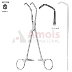 DeBakey-BECK ATRAUMATIC Vena Cava Clamp, Angled, 60 Degree, 205 mm (8"), Satinsky-Shaped, Toothing DeBakey, Jaw Length: 65 mm, Width: 30 mm
