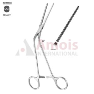 DeBakey Atraumatic Clamp 20cm (8"), Straight, Jaw Length 60mm, 30 Degree Angled Downwards Shanks