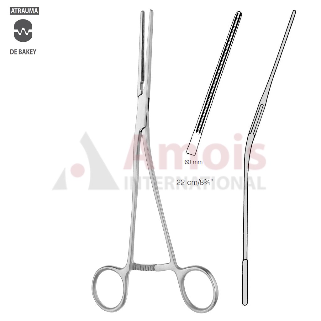 POTTS Atraumatic Coarctation Clamp 22cm (8 3/4"), Straight, Jaw Length 60mm, Angled Upwards Shanks