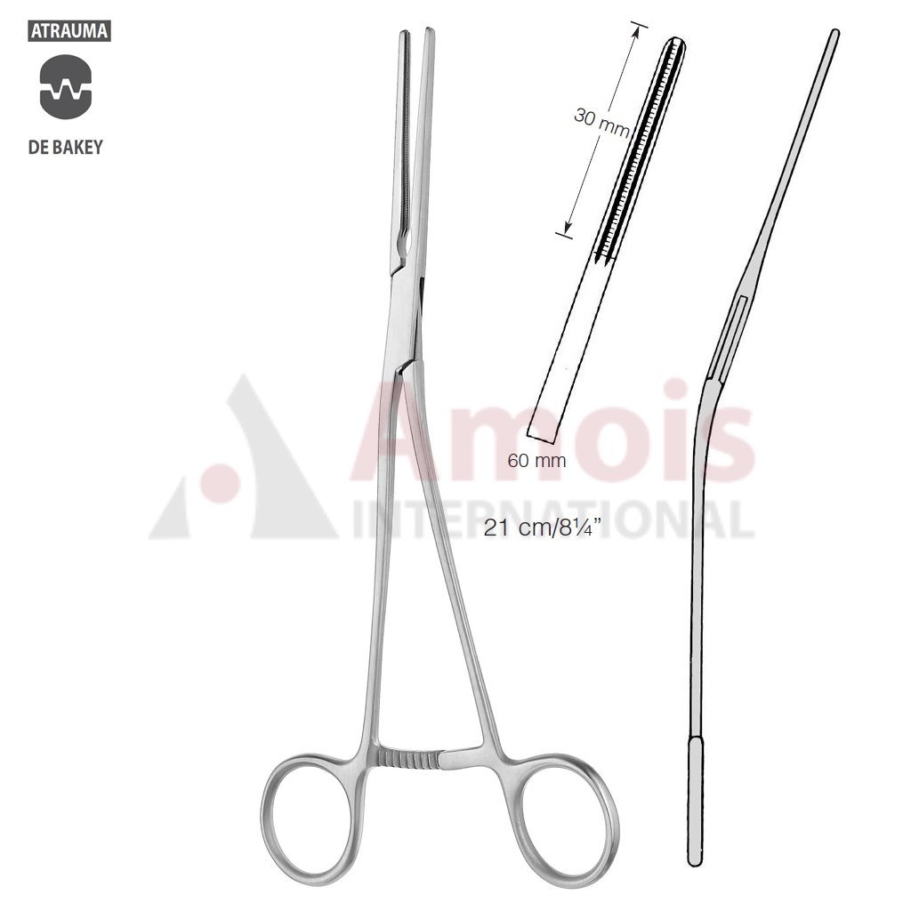 POTTS Atraumatic Coarctation Clamp 21cm (8 1/4"), Straight, Serration 30mm, Jaw Length 60mm, Angled Upwards Shanks