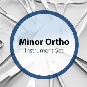 Minor orthopedic instrument set including stainless steel forceps, retractors, and small bone instruments for precise orthopedic procedures.