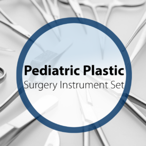 Pediatric plastic surgery instrument set including stainless steel scissors, forceps, retractors, and fine instruments for reconstructive and cosmetic procedures in children.