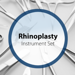Rhinoplasty instrument set including stainless steel forceps, scissors, retractors, and specialized tools for cosmetic and reconstructive nasal surgery.