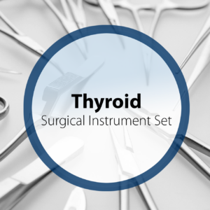 Thyroid surgical instrument set including stainless steel forceps, scissors, retractors, and specialized tools for thyroidectomy and neck surgery procedures.
