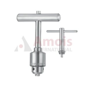 Hand Drill with T-Handle, Jacobs Chuck and Wrench, Opening Up To Dia. 6,35mm, Longitudinally Bored