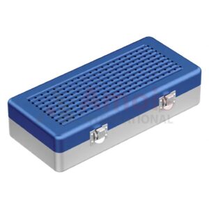 Implant-Sterilization Container Blue, outside 300x150x75mm Lid perforated - Bottom perforated