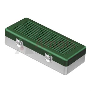 Implant-Sterilization Container Green, outside 300x150x75mm Lid perforated - Bottom perforated